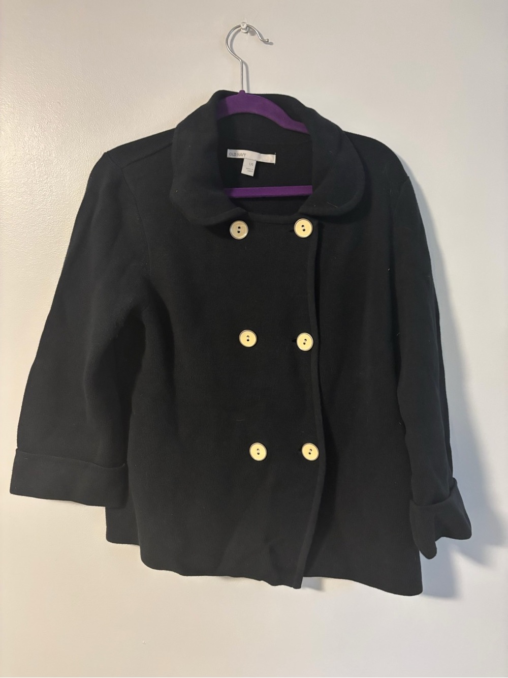 Old Navy Cotton Round Collar Solid Black Blazer Size Large
